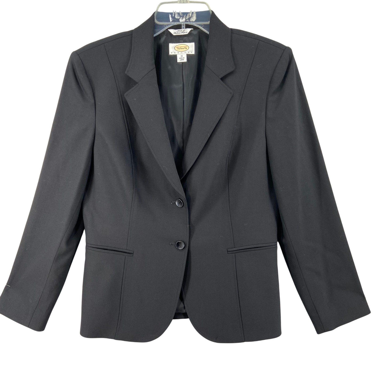 Talbots Petites Blazer Jacket Sz 10p Black Wool Spandex Lined Career